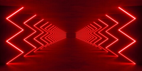 red modern lighting with interior empty space, 3d rendering sci-fi concept