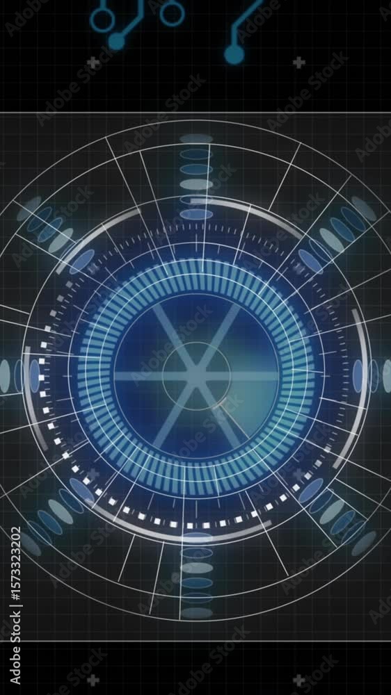 Poster animation of spinning round scanner and microprocessor connections against black background
