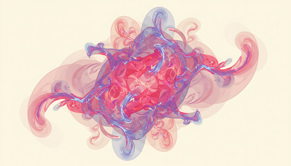 Abstract fractal art with flowing pink and blue organic shapes on a cream background