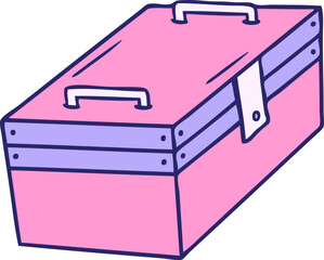 hand drawn cartoon doodle of a metal tool box in bright neon color