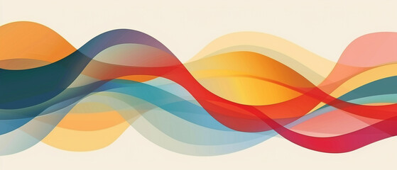 Abstract colorful wavy lines in a gradient blend on a light beige background