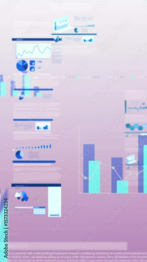 Poster animation of multiple graphs and trading board against gradient background