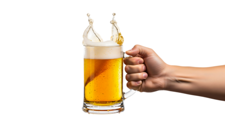 Foamy Beer Mug in Hand – Isolated on Transparent Background

