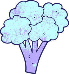 freehand textured cartoon broccoli in bright neon color