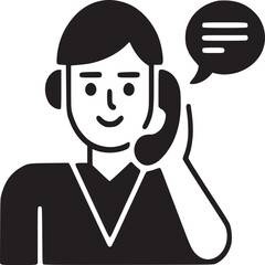 Illustration of a person with headset talking on the phone with a speech bubble above their head