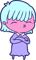 cartoon woman in bright neon color