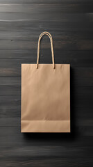 Kraft Paper Bag on Wooden Background With Natural Light and Soft Shadows