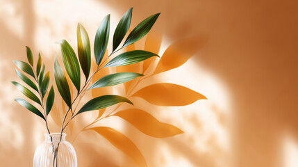 Minimalist Palm Leaf Shadows on Brown Wall