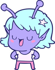 happy alien girl cartoon in bright neon color