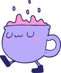 cartoon coffee cup walking in bright neon color
