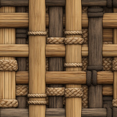 Bamboo and rope pattern, natural materials, realistic depth and fibers, seamless texture.
