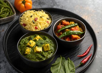 Indian cuisine palak paneer rice chili indian food