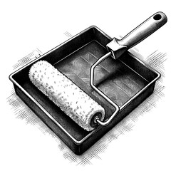 Paint roller in black and white illustration for painting