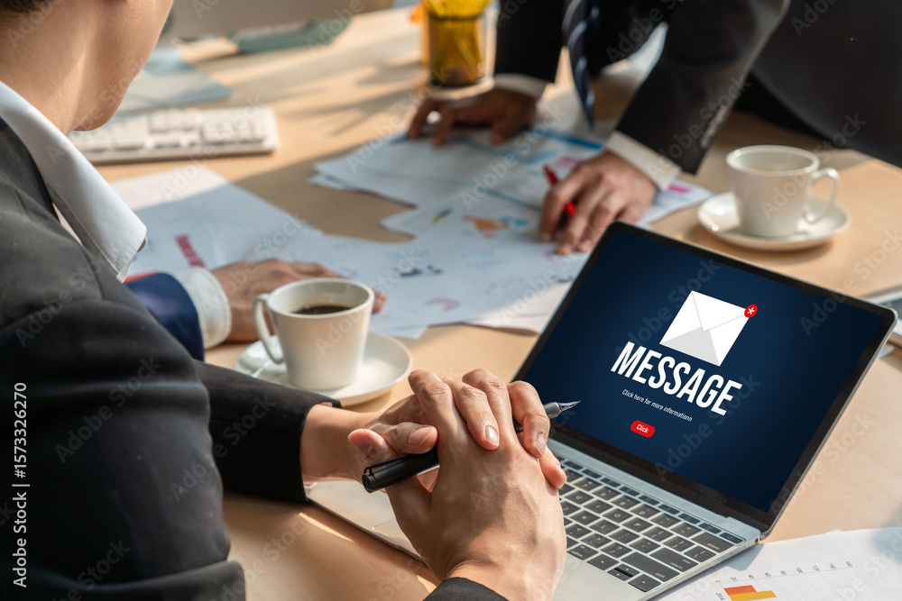 Poster email notification message showing on computer screen snugly. digital marketing message information 