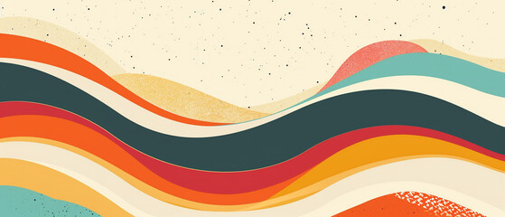 Abstract wavy layered pattern with retro color palette and textured background
