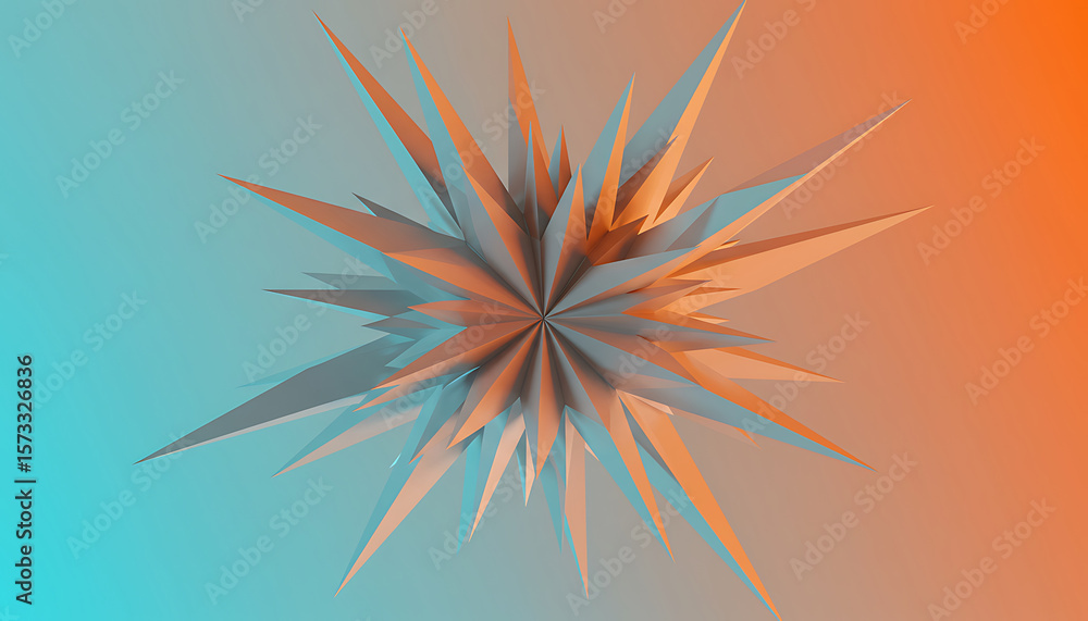 Poster abstract geometric explosion of sharp pointed shards in turquoise and orange gradient