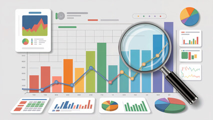Colorful financial data analysis charts graphs bar chart