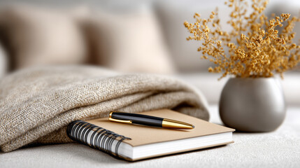 Minimalist Workspace with Beige and Gold Accents