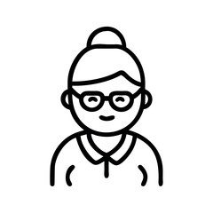 Naklejka premium Elderly woman with glasses and hair bun icon person