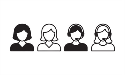Female Customer Service Avatar Icons – Flat and Outline Styles