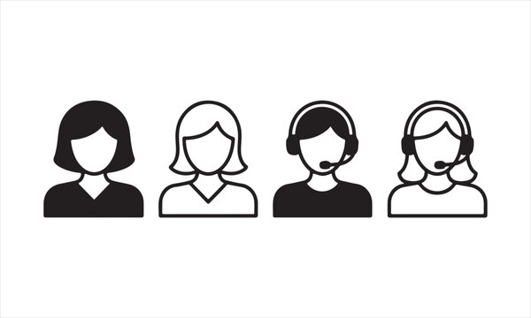 Female Customer Service Avatar Icons – Flat and Outline Styles