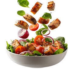 Delicious grilled chicken salad kitchen food bright background aerial view healthy eating concept isolated on transparent background png