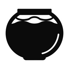 Black silhouette of a round fishbowl with wavy water inside aquarium black and white