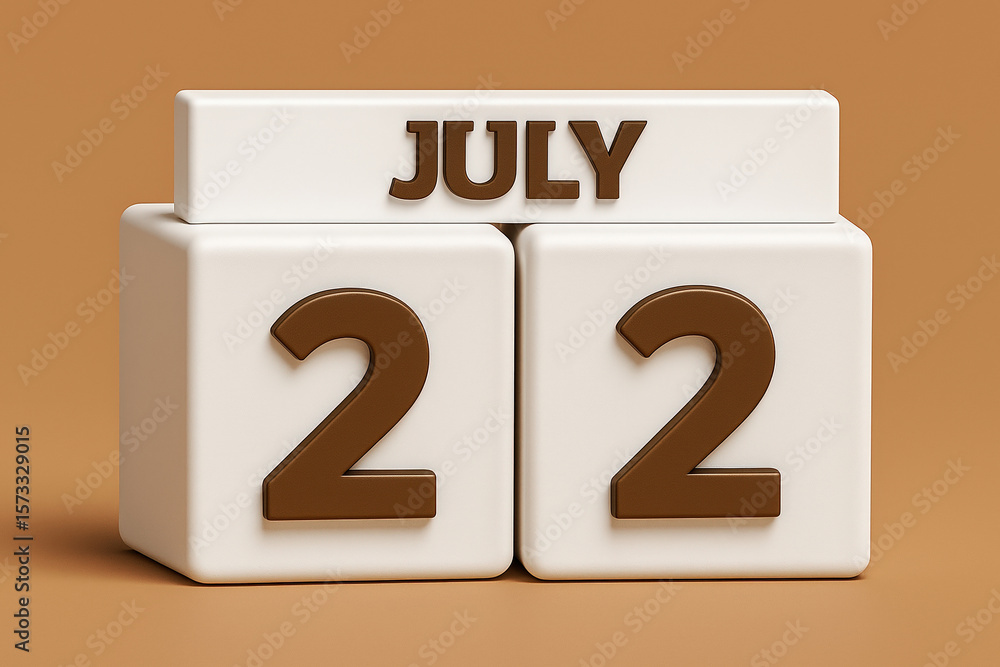 Poster white blocks displaying july 22nd with brown numbers on a beige background in a clean and modern sty