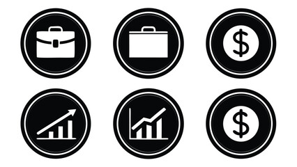 Fototapeta premium Set of six business and finance icons including briefcases and dollar signs