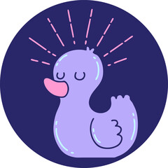 icon of a tattoo style rubber duck in bright neon color