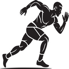 Silhouette of a muscular man running with arm outstretched against a light gray background illustration