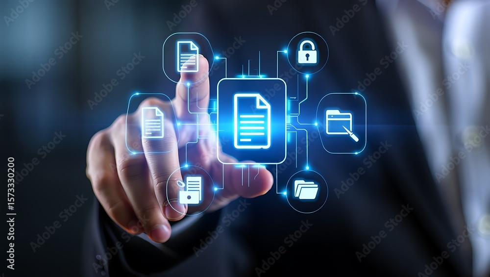 Poster a digital document management system is displayed on a screen