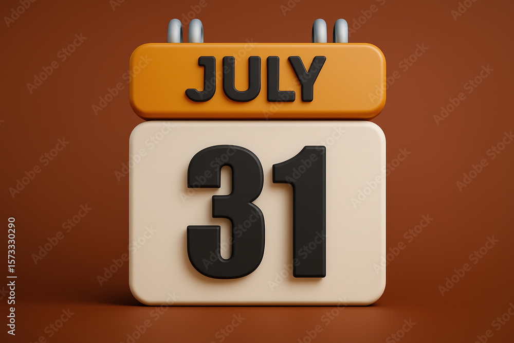 Fototapete 3D Calendar Rendering of July 31st with Warm Tones and Rounded Design for Schedules, Reminders, and Important Date Visualizations