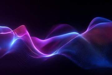 Vibrant wave patterns of purple and blue glow against a dark background, creating a captivating visual effect that evokes a sense of movement and fluidity.