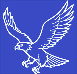 Bold White Eagle Line Art on Blue Background – Flying Bird Silhouette Illustration