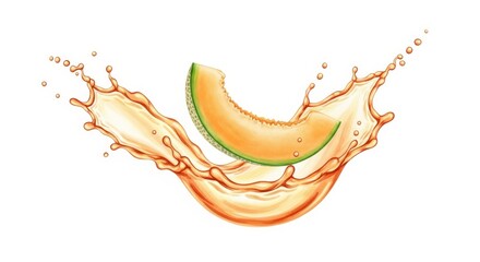 Fototapeta premium Cantaloupe Splash - A vibrant of a cantaloupe slice splashing into its own juice, creating a dynamic and refreshing visual