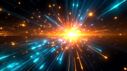 Energetic light burst abstract background with blue and orange particles 3D render - Powered by Adobe