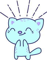 illustration of a traditional tattoo style happy cat in bright neon color