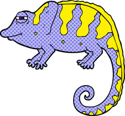 freehand drawn cartoon chameleon in bright neon color