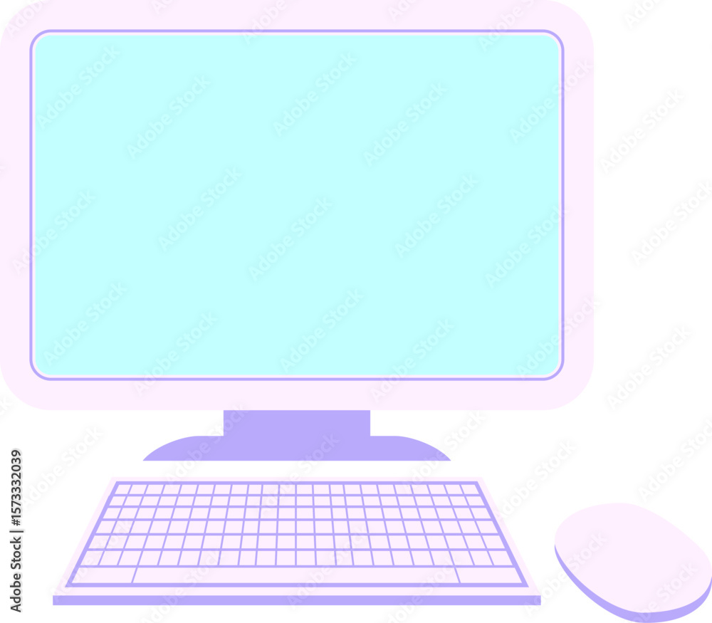 Fototapete computer with wireless mouse and keyboard in bright neon color