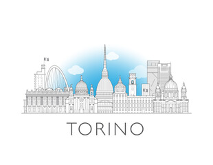 Turin, Italy, cityscape illustration skyline drawing