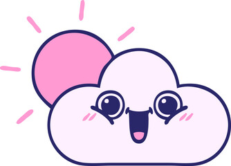 cute cartoon of a sun and cloud in bright neon color