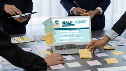 Analyst team use sticky note for creative and analytic brainstorm for business idea with BI data...