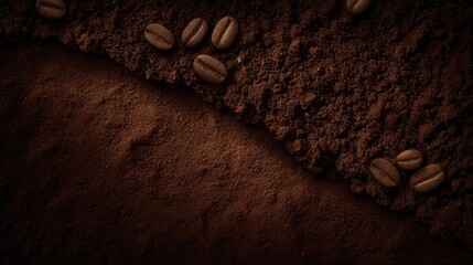 Close-up of coffee beans and ground coffee