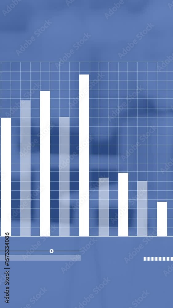Poster animation of data processing and diagrams over empty office
