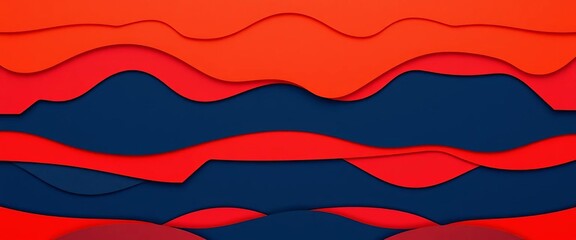 Naklejka premium Abstract layered paper cut design Vibrant red-orange & navy blue Modern, geometric, background, digital, winter