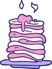 cartoon doodle stack of pancakes in bright neon color