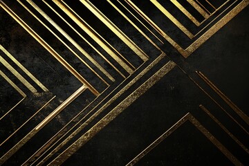 Elegant art deco lines in gold over matte black textured background
