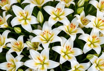 Obraz premium Elegant, white lilies in a continuous, blooming pattern, white lily background, elegant