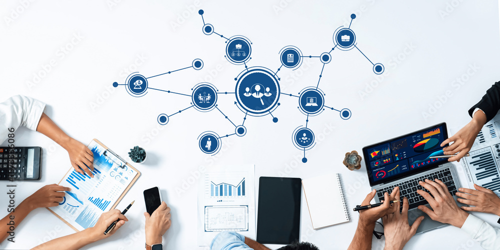 Poster a dynamic meeting scene showing professionals engaged in a collaborative business strategy session w